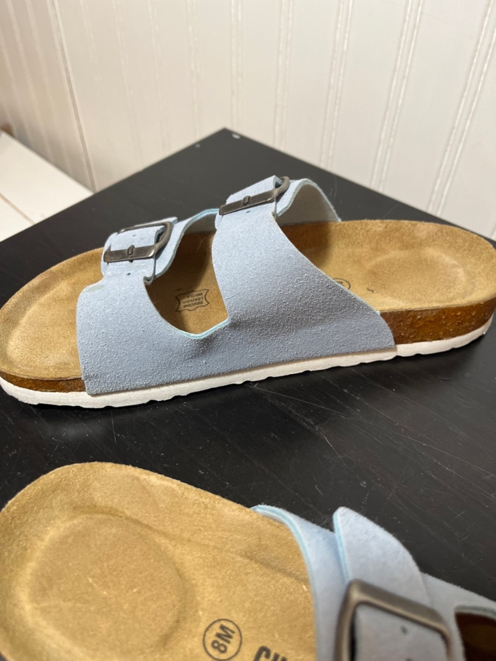 Cushionaire Light Blue Suede Two-Strap Buckle Cork Sandals - Size 8 Medium - Picture 9 of 14